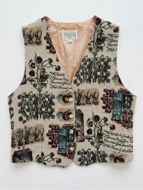 Vintage 90s Garden Tapestry Vest Size Medium Small Granny Cottage